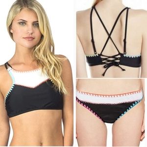 [Hobie] Full Set•Neon Whip Stitch High Neck Bikini